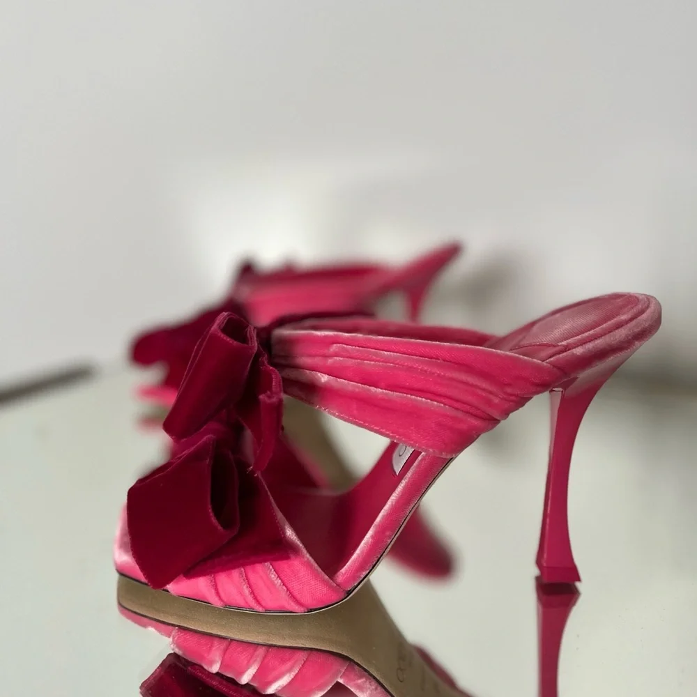 Like New JIMMY CHOO Flaca 100 Bow-Embellished Velvet Mules 36 $1,095